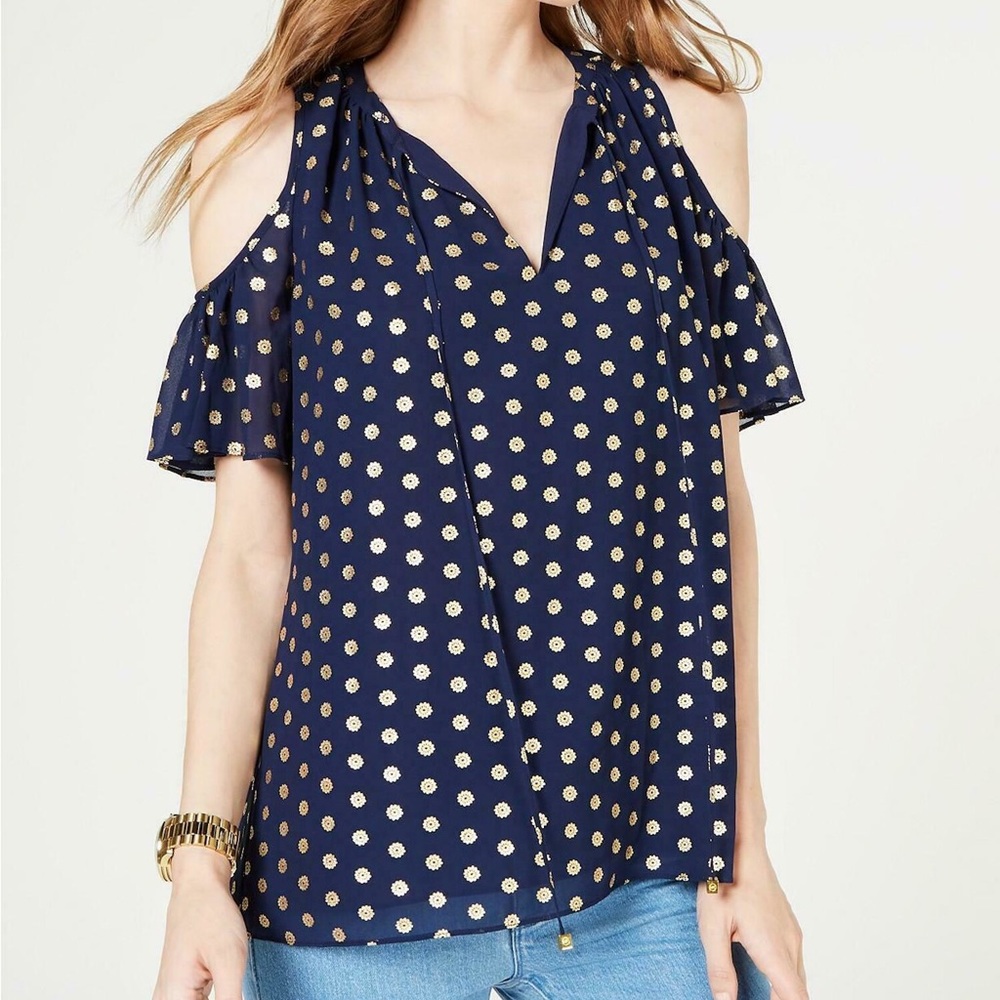 Michael Kors Cold Shoulder Print Blouse